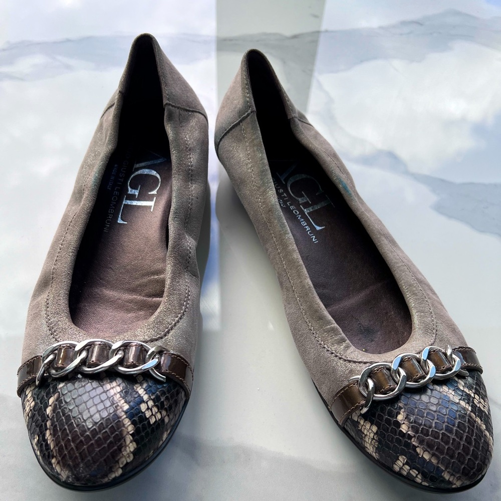 AGL Attilio Giusti Leombruni Link Ballet Flat Ginger Metallic Sz 11.5US/41.5EU
